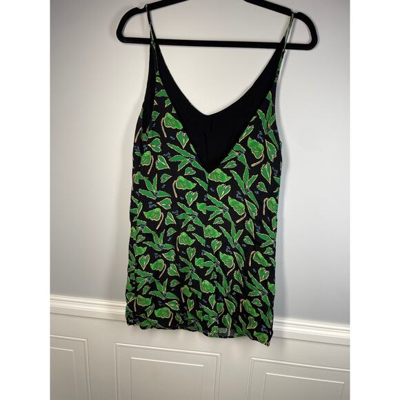Urban Outfitters, Size Small, Black and Green Leaf Print Mini Slip Dress, EUC - Picture 3 of 7